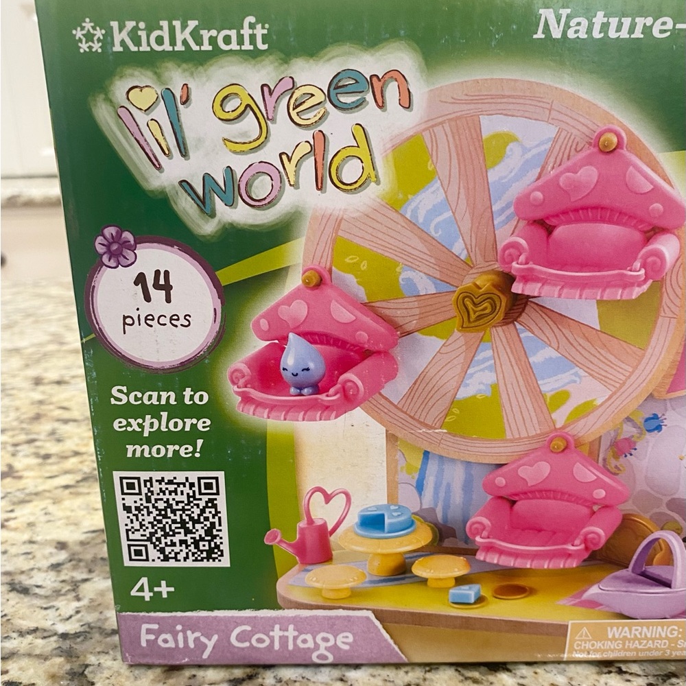 NEW KidKraft Lil Green World Wooden Fairy Cottage And Ferris Wheel Play Set - Picture 2 of 3